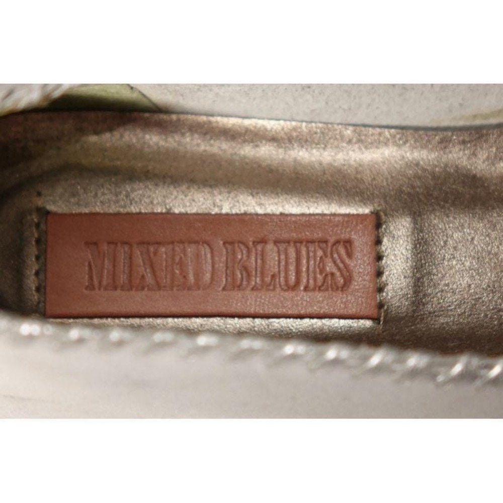 Mixed Blues Patchwork Loafers Women 6M Metallic Silver Whipstitch Flat Slip On - Picture 2 of 9